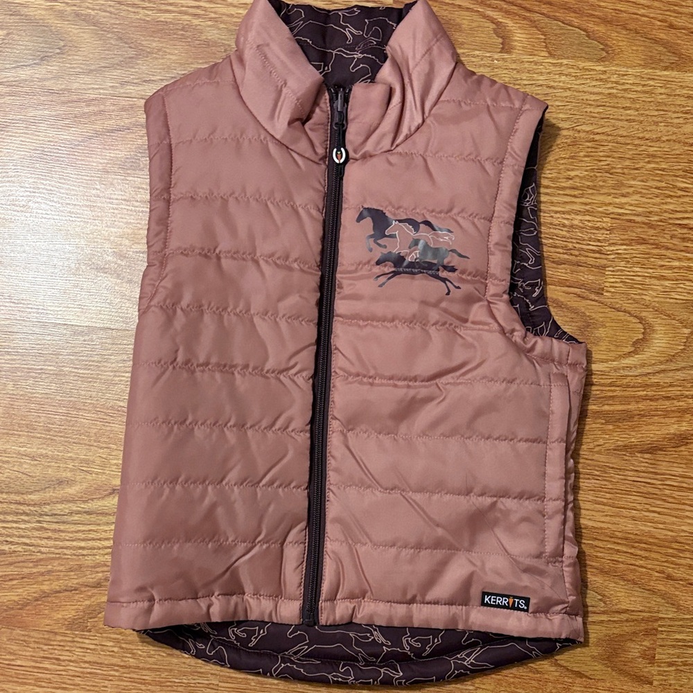 Kids Kerrits Reversible Mauve Quilted Vest with Horse Design